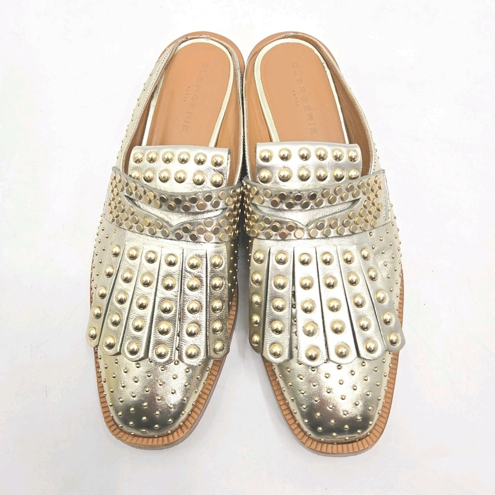 Robert Clergerie Paris  Loafer Slide Shoes Size‎ 7.5 Youla Gold Stud Leather